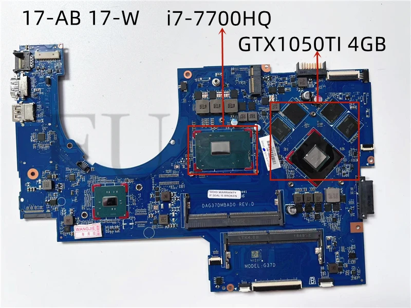 Материнская плата для ноутбука DAG37DMBAD0 HP 17-AB 17-W 915550-601 I7-7700 GTX1050 TI 4 ГБ полностью