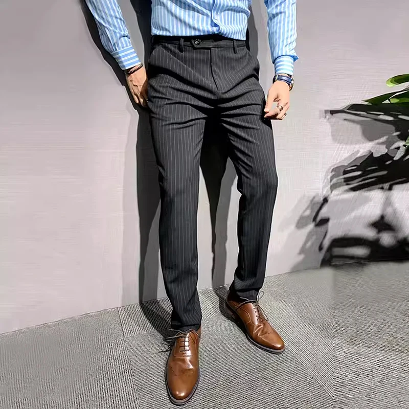 Mr. Hui New Arrival Stripes Suit Pants Men K-sle Silm Casual Men's Professional Business Bridegroom Long |