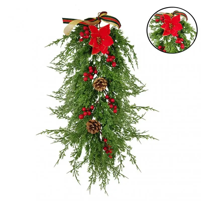 

Рождественская гирлянда, искусственное зеленое растение, игольчатый венок из сосны, настенное украшение, настенное украшение для входной д...
