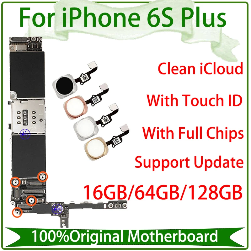 

100% оригинальная материнская плата для iPhone 6S Plus iphone6splus с/без Touch ID логическая плата 16 Гб 64 Гб полные чипы Заводская разблокированная материнс...
