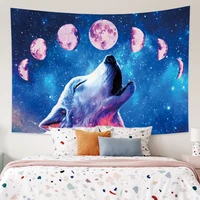 aurora wolf 3d pattern starry tapestry aesthetic room decor wall hanging psychedelic beach towel mandala liveroom wall art decor