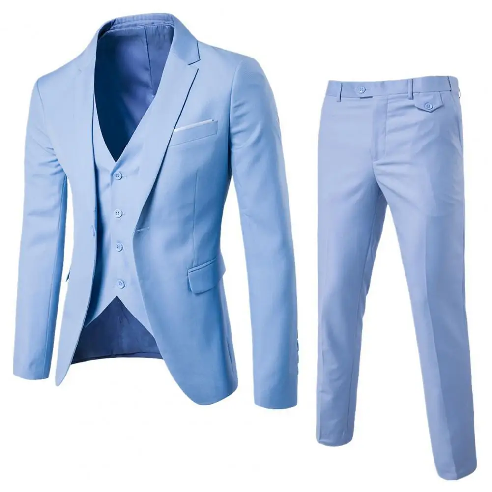

2 Piece Groom Suit Formal Blazer + Pants Set Solid Color Single-breasted Male Korean Style Jacket Zipper Fly Trousers Men Suit