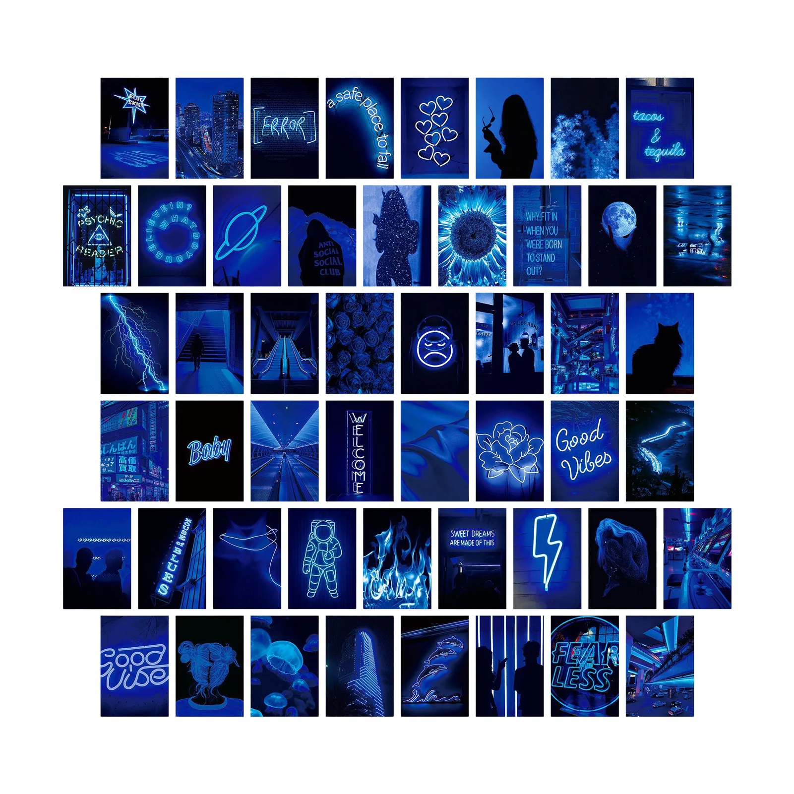 

Vintage Wall Collage Kit 50pcs Photo Collage Kit For Wall Aesthetic Pictures Blue Neon Light Pictures For Photo Collection