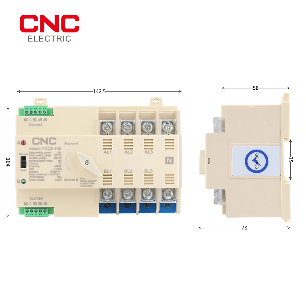 CNC YCQ5-100 4P ATS автоматический переключатель двойного питания контроллер
