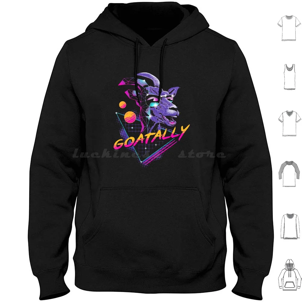 

Goatally! Hoodie cotton Long Sleeve Neon Rad Synthwave Goat Goats Animal Retro