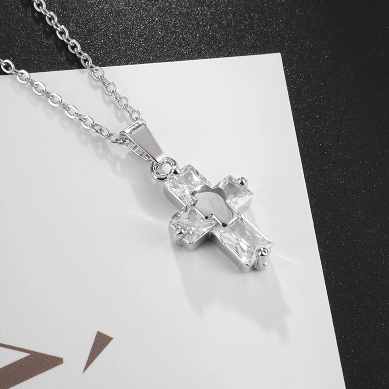 

Women's Trendy Creative Design Zircon Cross Pendant Necklace Fashion Exquisite Amulet Jewelry Birthday Gift