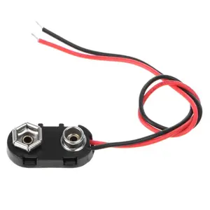 Y1UB PP3 9V Battery Clip Connector I Type Tinned Wire Leads 150mm Black Red