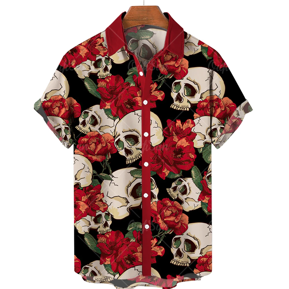 

Гавайские рубашки, модная дизайнерская Мужская винтажная одежда с 3D-принтом черепа, Повседневная Уличная одежда, модные летние топы унисекс с коротким рукавом