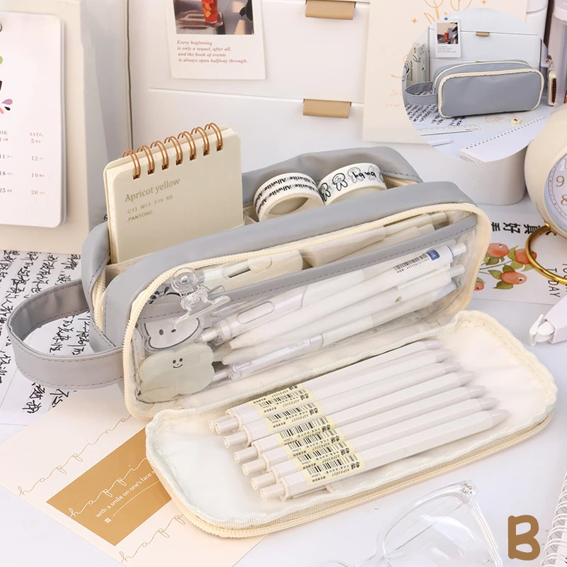 Creative Double Face Pencil Bag Pen Case Special Macaron Color Dual Side Canvas Storage Pouch Stationery School Travel Gift