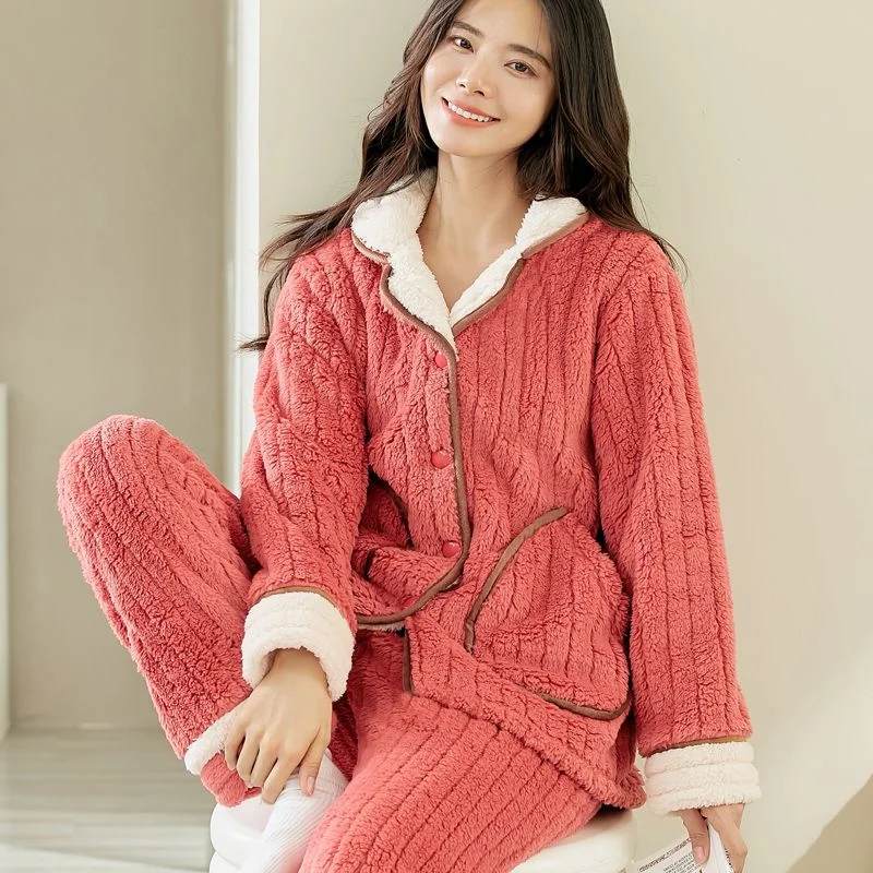 Warm Pajamas Set Sexy Sleepwear For Women Soft Comfortable Pyjama Women's Flannel 2022 Fashion Homewear Clothes Big Size