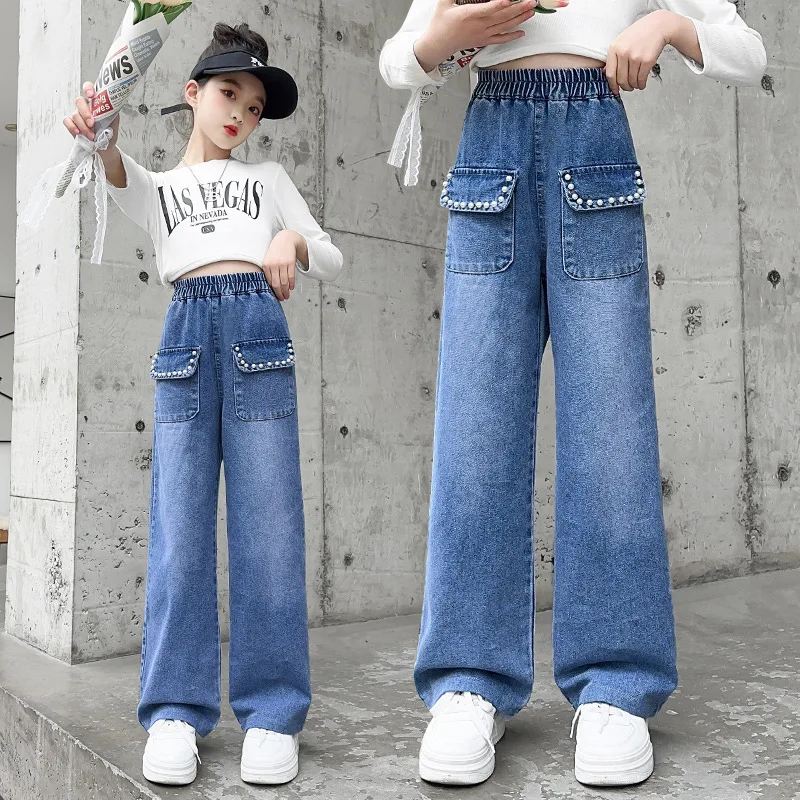 

Jeans For Girls Solid Color Jeans Kids Girl Spring Autumn Jeans For Kids Casual Style Kids Clothes Teen Denim Wide Leg Pants