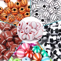 wholesale acrylic football beads basketball soccer ball charms round loose beads with hole bracelets jewelry making supplies