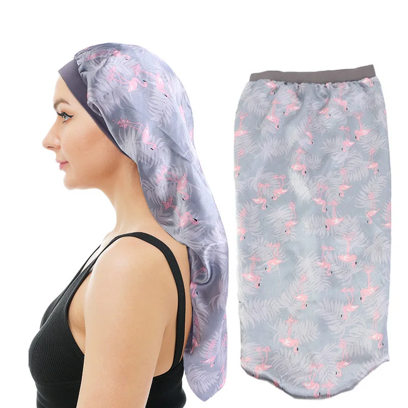 

New fashion Long Satin Bonnet Sleep Cap with high elastic hair band Night Cap Hair Care Bonnet Nightcap for Women Men chemo Cap