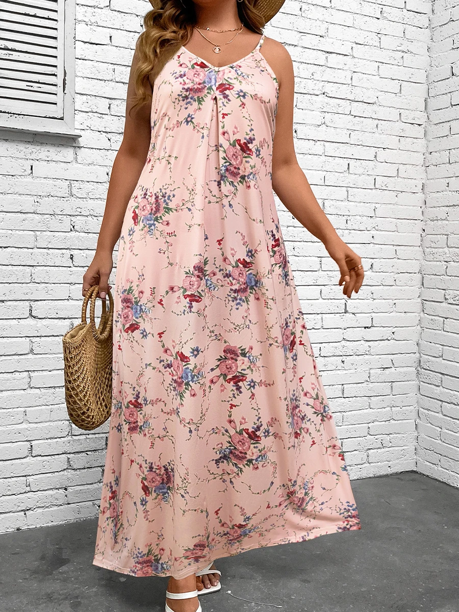 

Женское платье на бретелях-спагетти с цветочным принтом