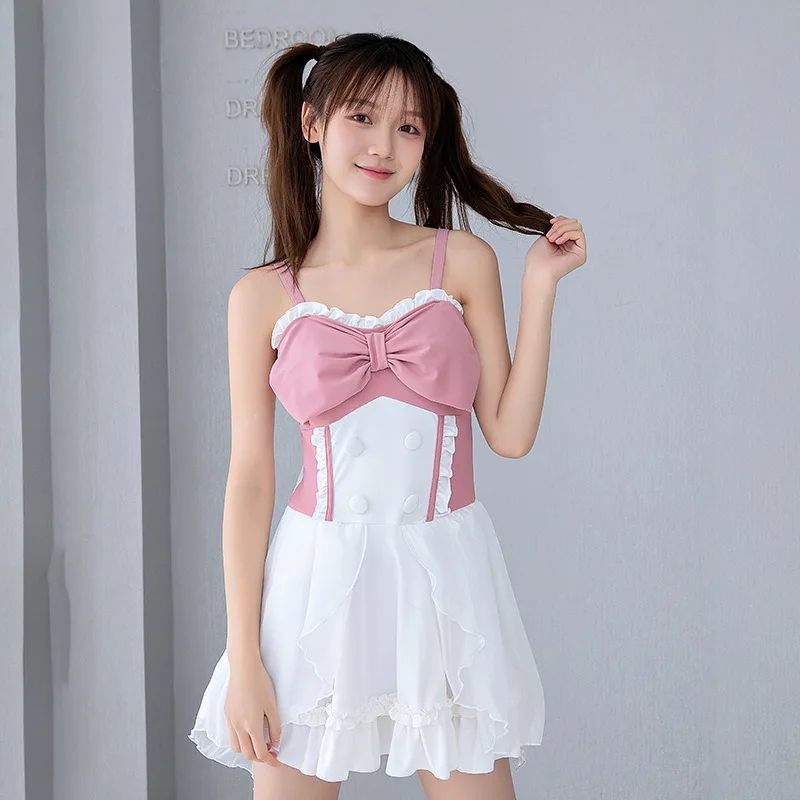 

Swimsuit Women's Conservative Skirt Boxers Girls Cover Belly Thin Small Chest Ins Foreign Trade Hot Spring Swimsuit Women