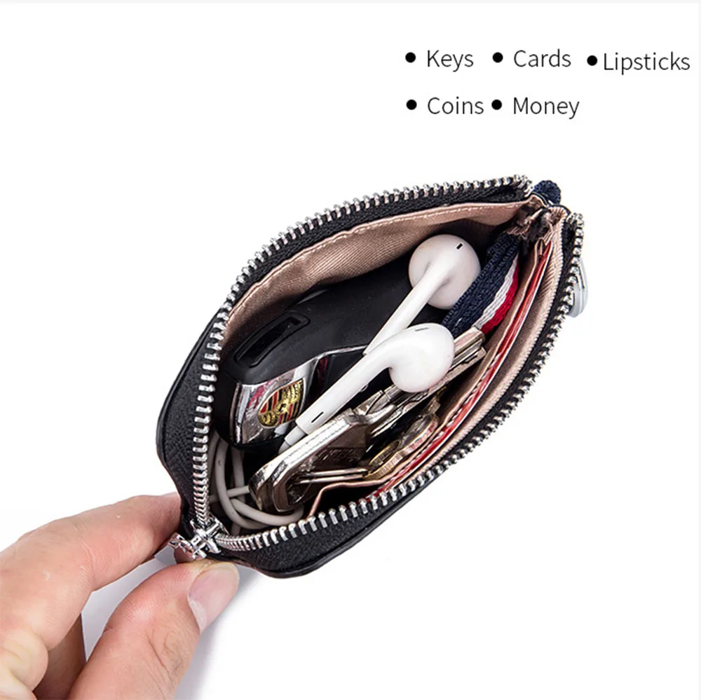 Men's Leather Coin Purse Mini Wallet  Unisex Soft Leather Zipper Coin Driver's License Key Case Ultra-thin Card Case