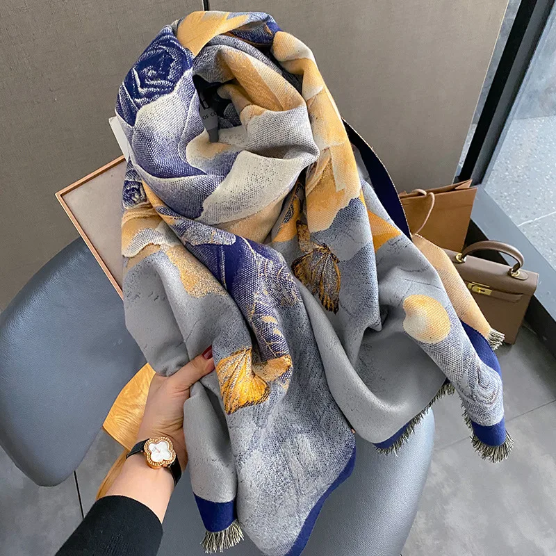 

Женские толстые шарфы 190 х65 см, новый стиль, зимняя кашемировая бандана, популярное одеяло, Большие шали, роскошный брендовый теплый шарф с бахромой