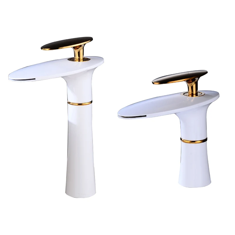 

Hot and Cold Mixing Faucet Single Hole Waterfall Faucet White Faucet Black Sink Faucet Bathroom Countertop Basin Faucet