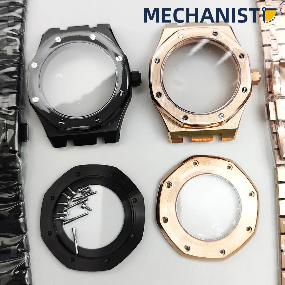 Enlarge 42mm case kit PVD/rose gold waterproof stainless steel and sapphire glass for NH35 / NH36 / 4R36 caliber with inner shadow ring