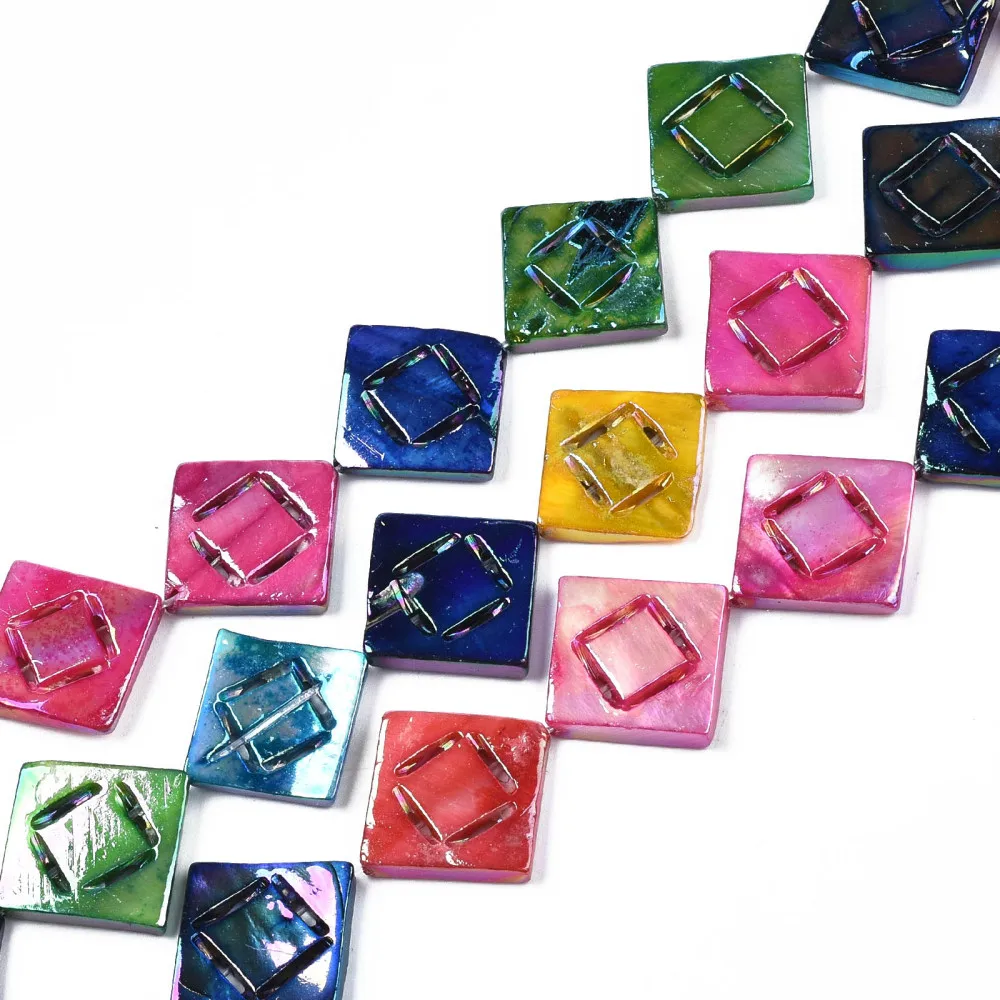 

10 Strsnds Dyed Rhombus Square Freshwater Shell Beads Strands Colorful For DIY Handmade Jewelry Making Necklace Accessories