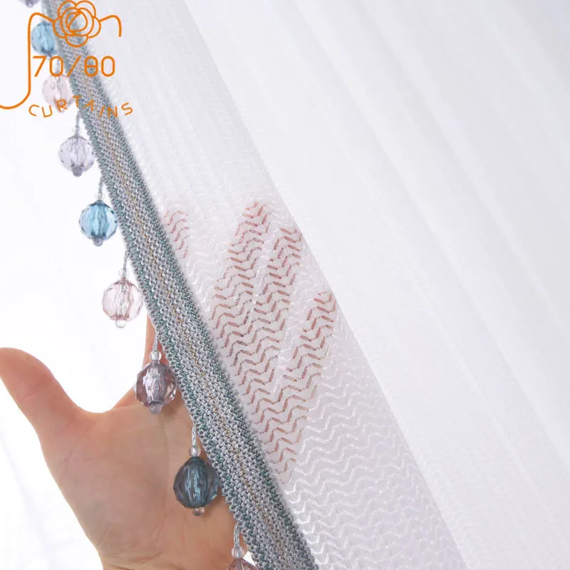 Nordic Light Luxury Fishbone Gauze White Window Screen Curtains for Living Room Bay Window Balcony Bedroom Finished Product