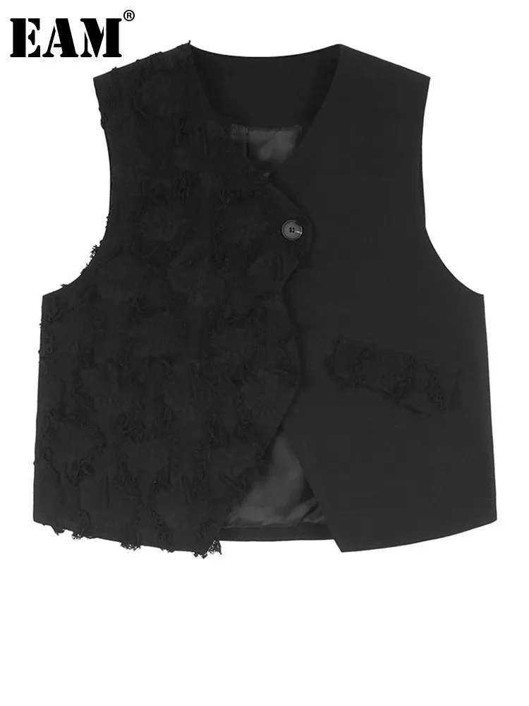 Женский Асимметричный жилет EAM Черный Элегантный большого размера с кисточками и