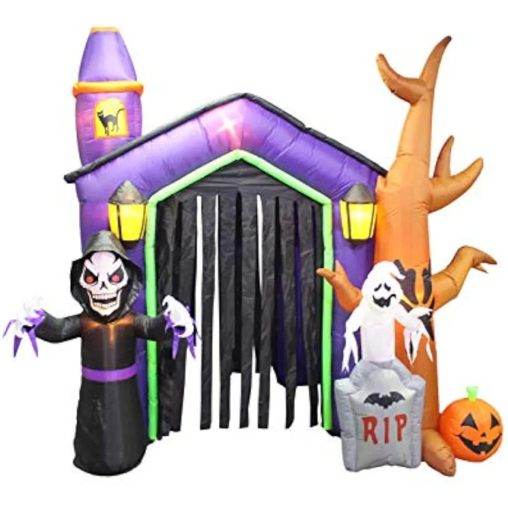 

8.5 Foot Halloween Inflatable Haunted House Castle with Skeleton, Ghost, Tree and Pumpkin Lights Outdoor Holiday Decorations