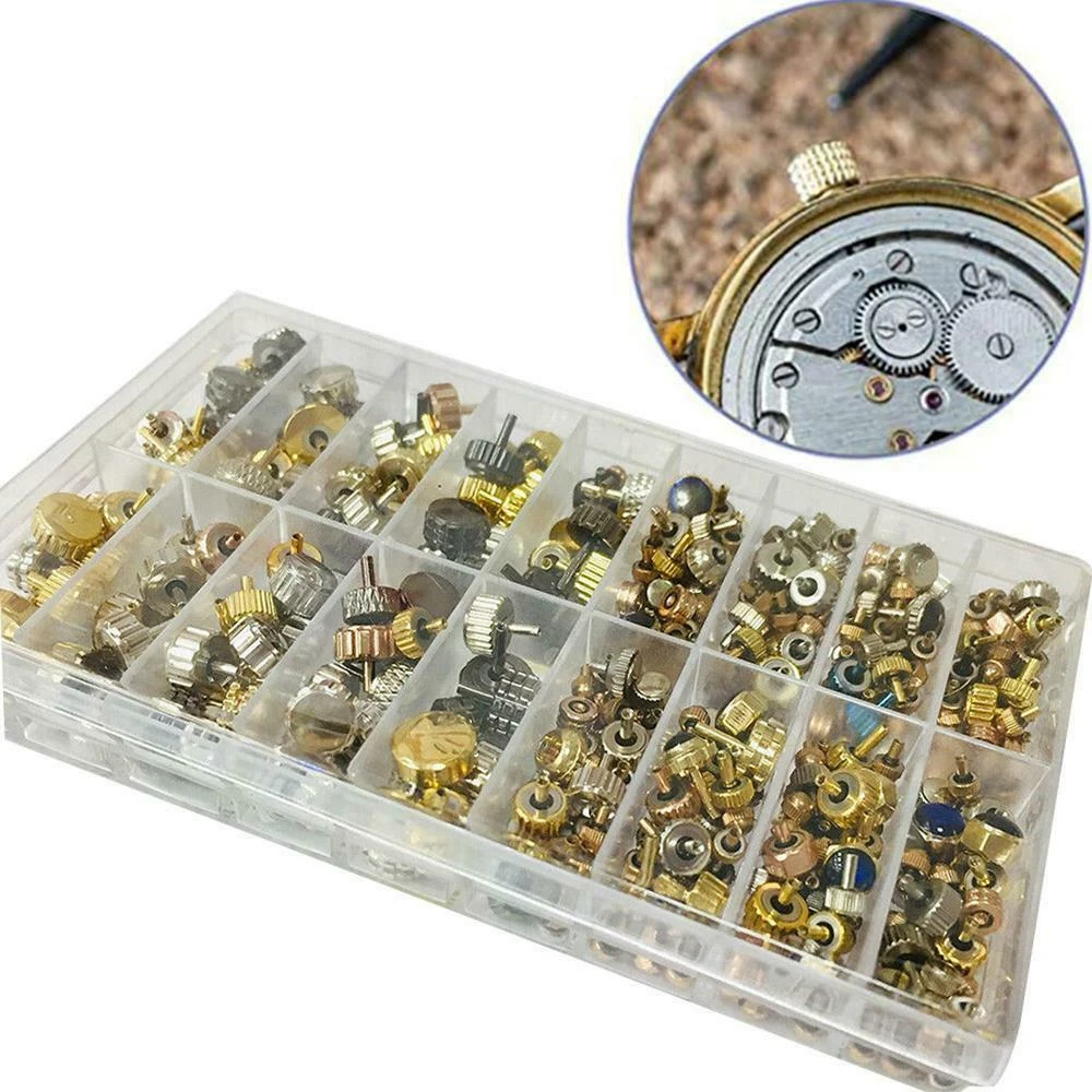 1 Box Copper Multi Size Wrist Watch Crown Parts Replacement Assorted Repair Tool Kit for Watch Makers Watch Repairmen