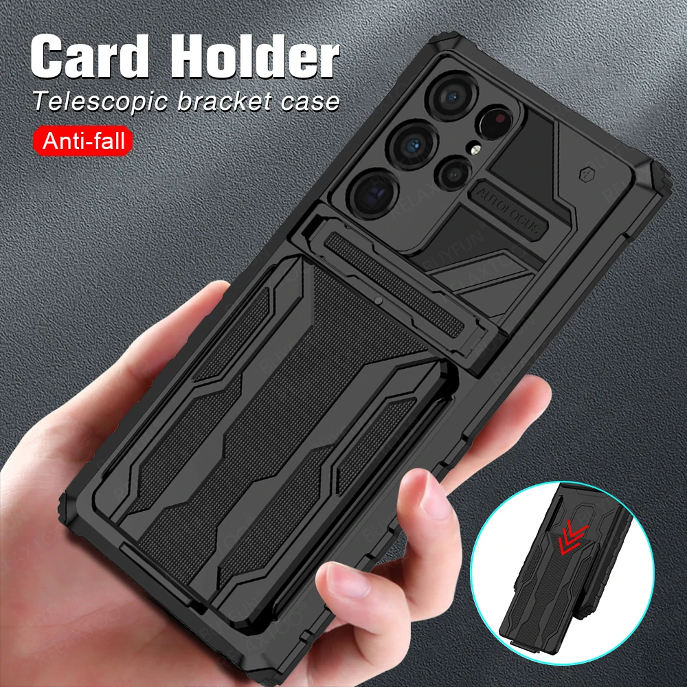 With Holder Protective Case For Samsung Galaxy S22 Ultra Plus Card Slot Shockproof Cover Coque Samson S 22 S22Ultra S22Plus S22+