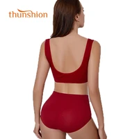 thunshion 1602 solid fitness bra suit for women sexy hip underwear comfortable together u neck top beauty back sports daily suit