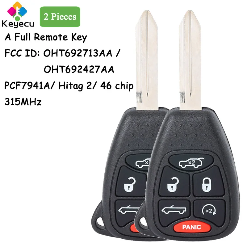 

KEYECU 2 Pieces Remote Car Key With 6 Buttons 315MHz ID46 Chip for Chrysler 200 Convertible Sebring Country 2007-14 Fob 68025105