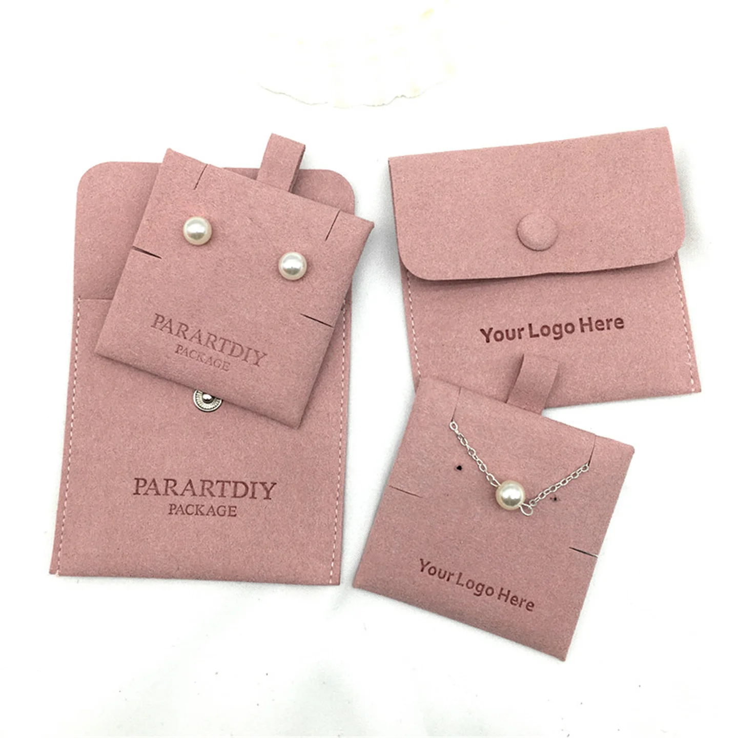 20/50/200/500 sets of pink jewelry bag, microfiber bag, personalized with insert card, earrings, necklace bag, customized logo