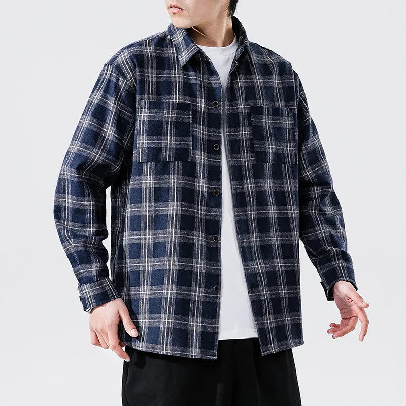 

Camisa Masculina 2022 Spring New Men's Shirts Plus Size Original Long-sleeved Lapel Loose Casual Plaid Shirt Men's Clothing