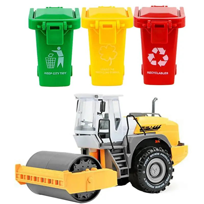 Friction Powered Steamroller Truck Construction Toy With Toy Vehicles Garbage Truck's Trash Cans