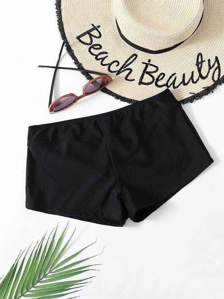 

Swimming Trunks Bikinis Womens Solid Color Boxers Boyshorts One Piece Swimsuit