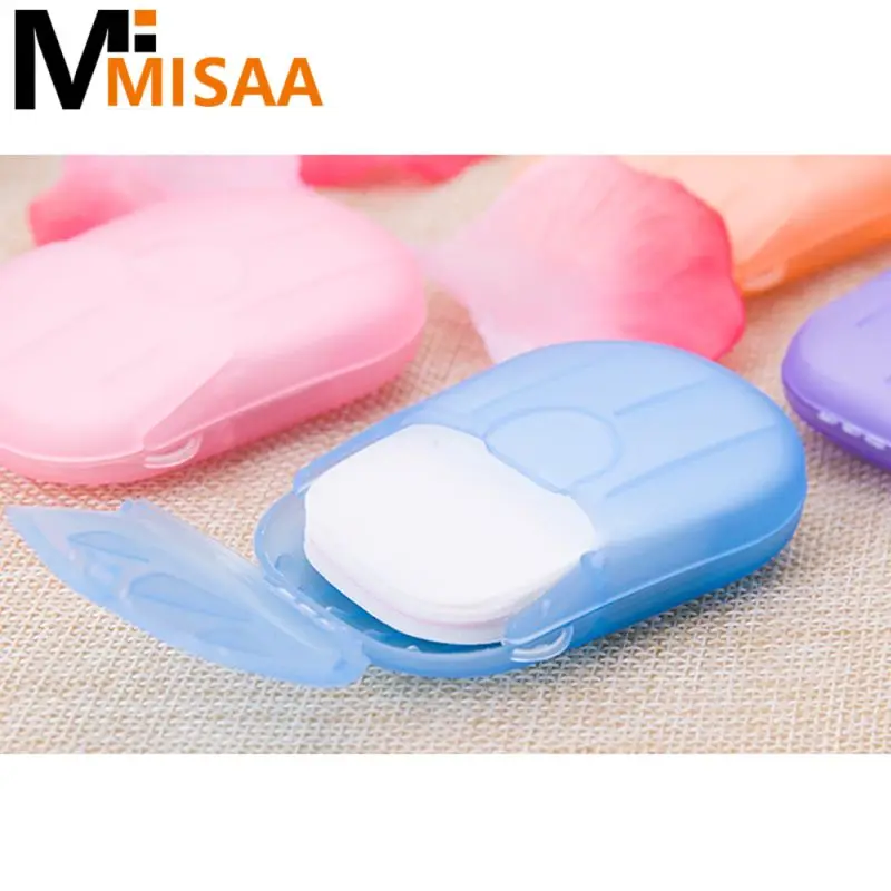 20 шт. одноразовая мыльная бумага портативная коробка мини ароматный ломтик наружного использования гигиеническая коробка для путешествий с доставкой от поставщика.