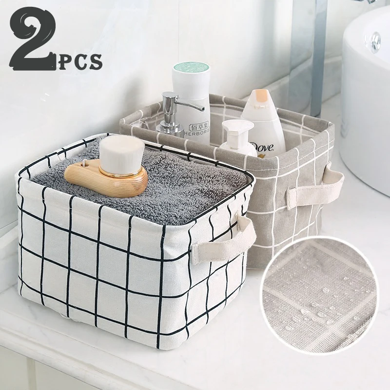 

2pcs Storage Basket DIY Desktop Organizer Folding Linen Bag Toy Storage Box Sundries Underwear Cosmetic Container Laundry Basket