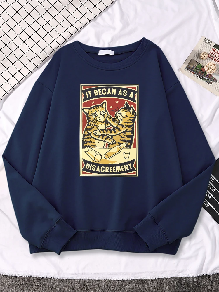 

It Began As A Disagreement Cats Matchbox Prints Womans Hoodies Personality Creativity Tops Spring Autumn Fleece Female Pullover