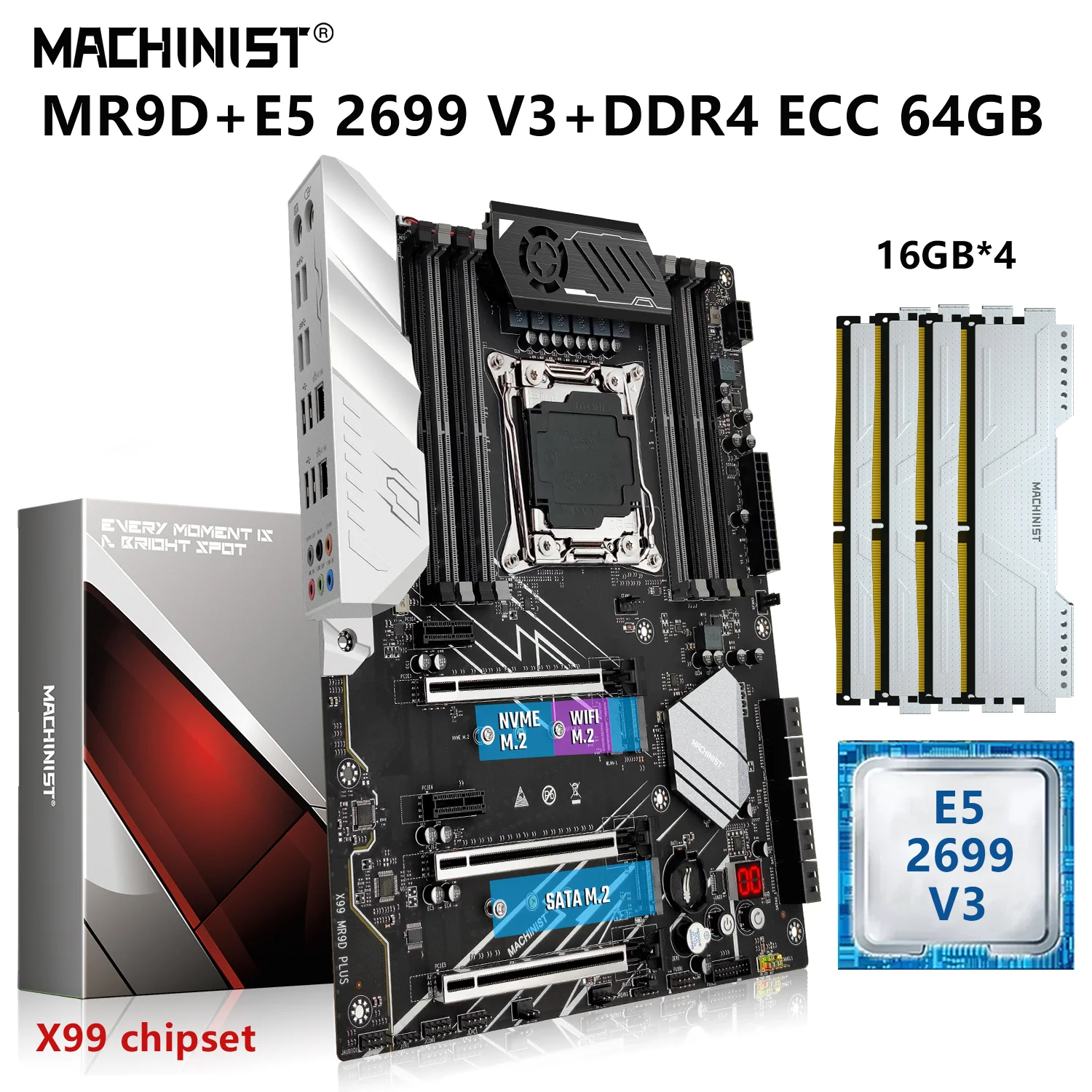 

MACHINIST X99 Motherboard LGA 2011-3 With Set Kit Xeon E5 2699 V3 CPU 64G=4x16G DDR4 3200MHz Memory NVME M.2 USB 3.0 MR9D