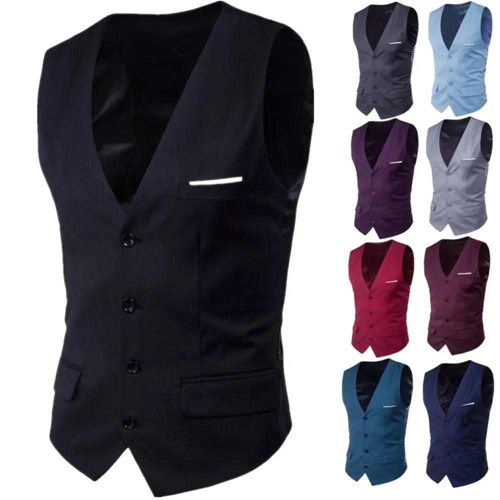 

Men's Slim Waistcoat Suit Vest Gentleman Mens Business Casual Waistcoat Male 9 Color S-6XL