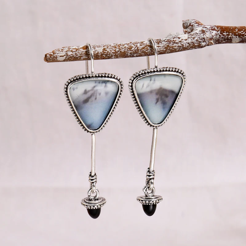 

Boho Ethnic Geometric Carved Triabgle Dangle Earrings Women Tribal Jewelry Vintage Metal Handmade Long Hook Earrings Gift