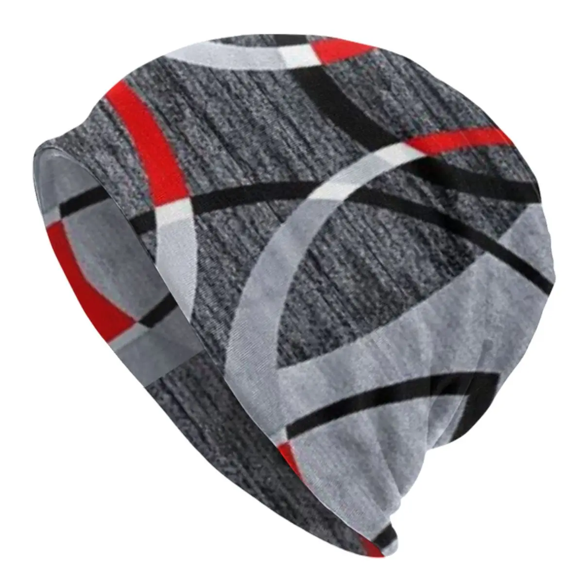 

Modern Abstract Gray Red Swirls Bonnet Hats Fashion Knit Hat For Men Autumn Winter Warm Geometric Pattern Skullies Beanies Caps