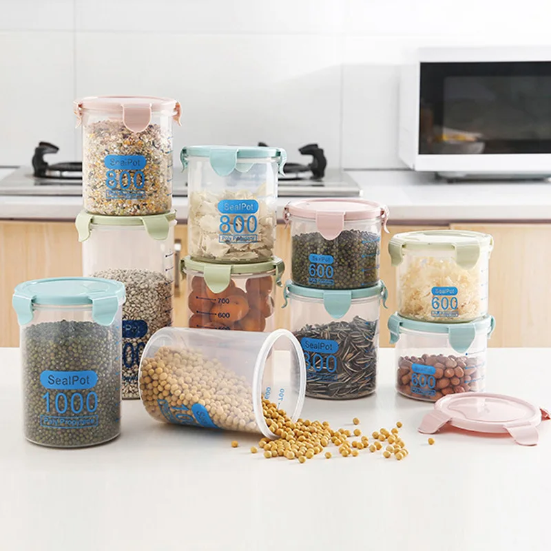 

Containers Cereal Dispenser Food Storage Canister Organizer Kitchen Items with Lids Pantry Transparent Jars Refrigerator