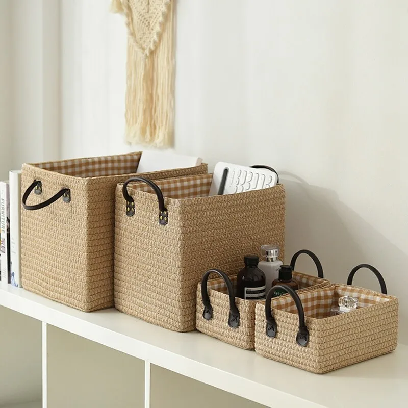 

Xumu Wardrobe Finishing Box Hand-Woven Desktop Storage Box Clothes Toy Sundries Box Modern Minimalist Style Storage Basket
