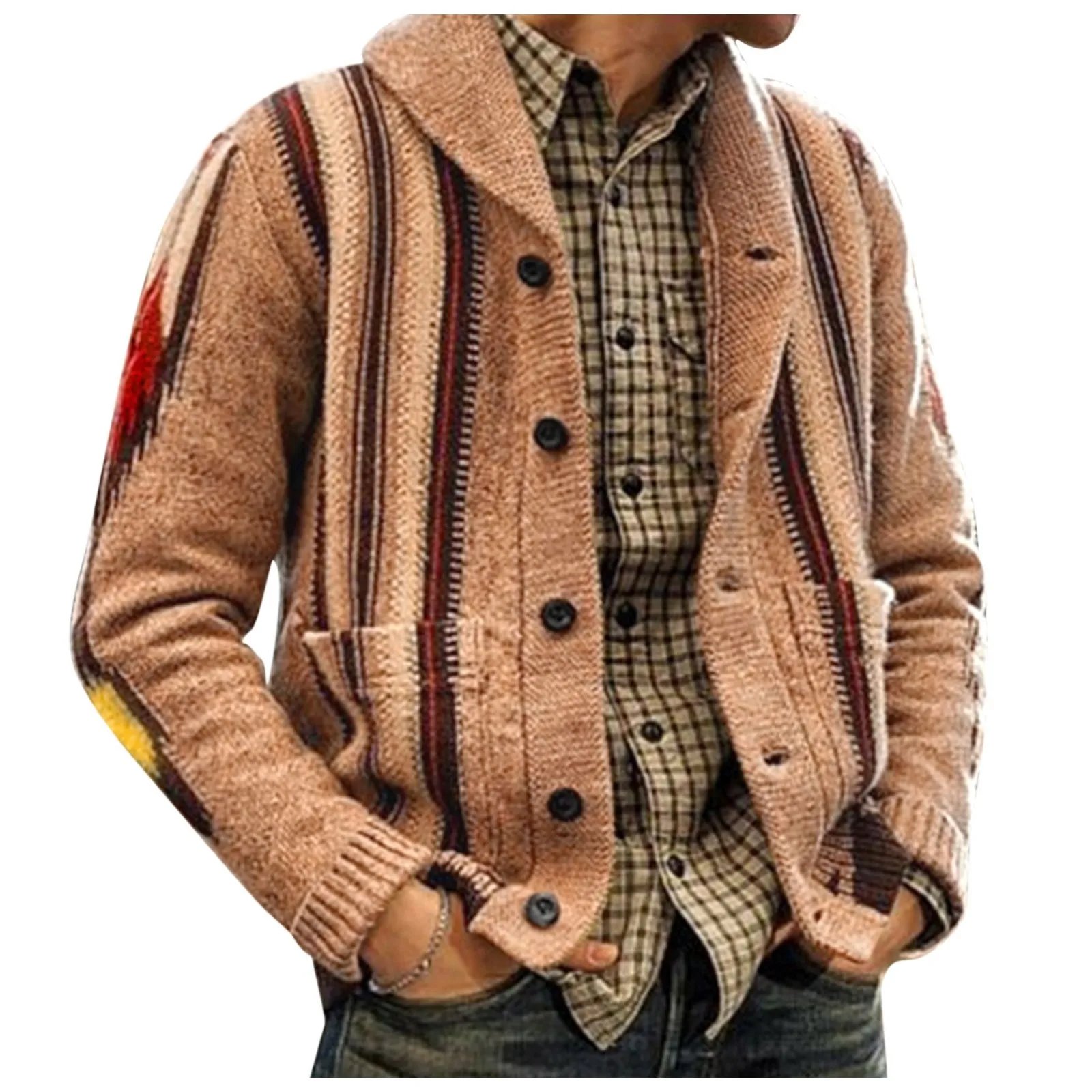 

Men's Casual Coats Jacket Printed Long Sleeve Single Breasted Tops Pocket Sweater Cardigan Coat Button Warm Heavy Cotton Sweater