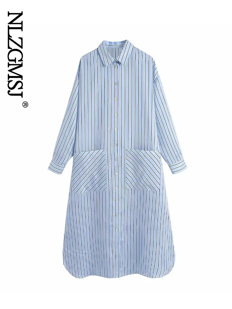 

Nlzgmsj Women Shirt Striped Print Long Blouse Female Long Sleeve Turn Down Collar Fashion Casual Loose Top Blusas Mujer