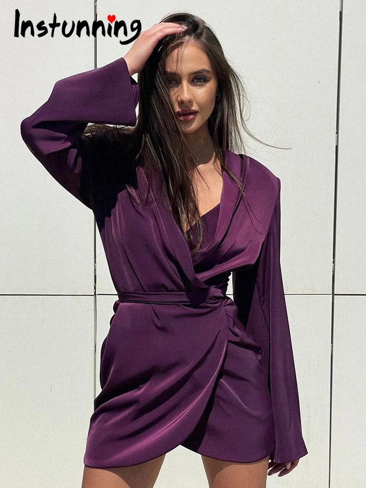

Instunning Belt Sexy Party Dress For Women Streetwear Long Sleeve Autumn Black Fashion Mini Dress Elegant Club Lady Dresses 2022