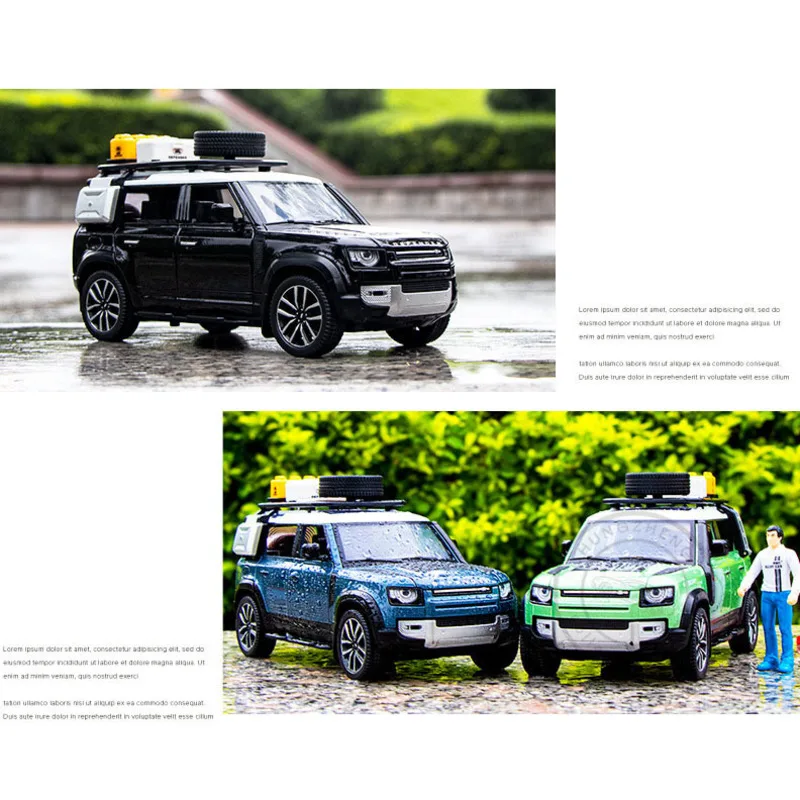 Модель автомобиля Rover Defender Diecast Metal Toy Off-Road Vehicles в масштабе 1/24 с куклой для коллекционирования и подарков для детей.