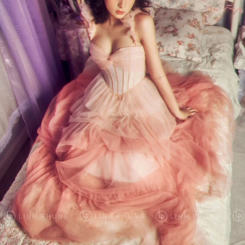 

2022 Niche Design Gradient Pink Cake Dress Sling Birthday Party Formal Dress Fairy Dress