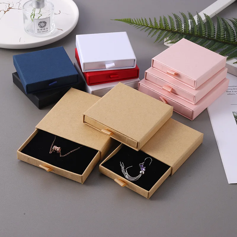 

New 10 Pieces New Thick Kraft paper Paper Drawer Jewelry Box Fashion Necklace Earrings Bracelet Pendant Gift Box Gift Storage Bo